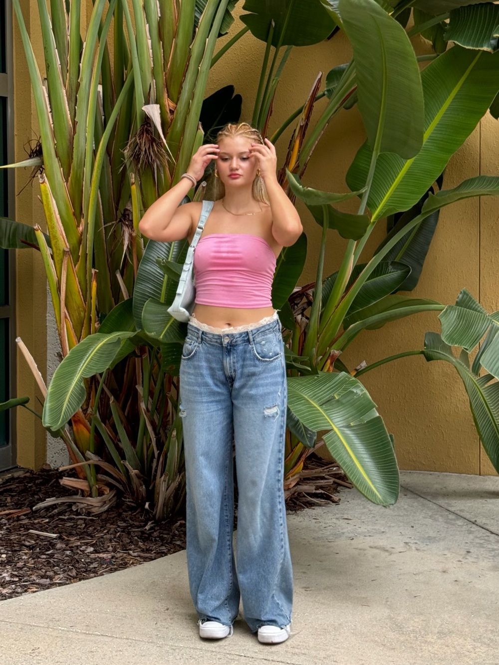 Bershka Pink Strapless Ruched Crop Top